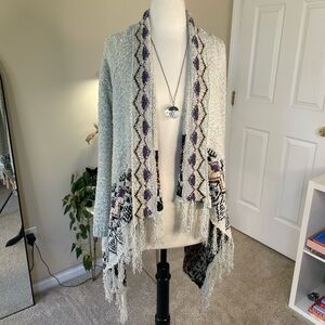 Aztec Printed Fringe Cardigan Size Small